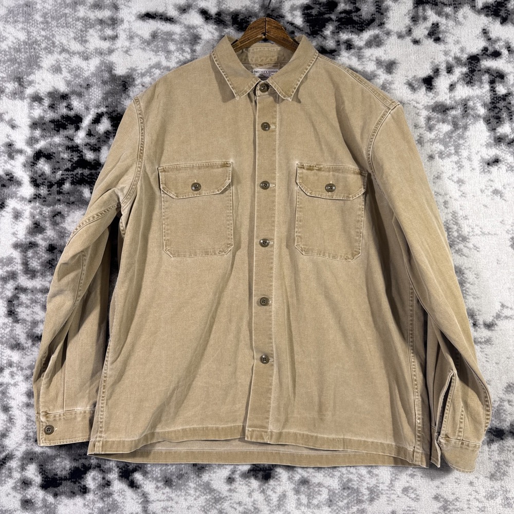 Wallace & Barnes Shirt Mens Size Extra Large Beige Canvas Button Up Army Shacket